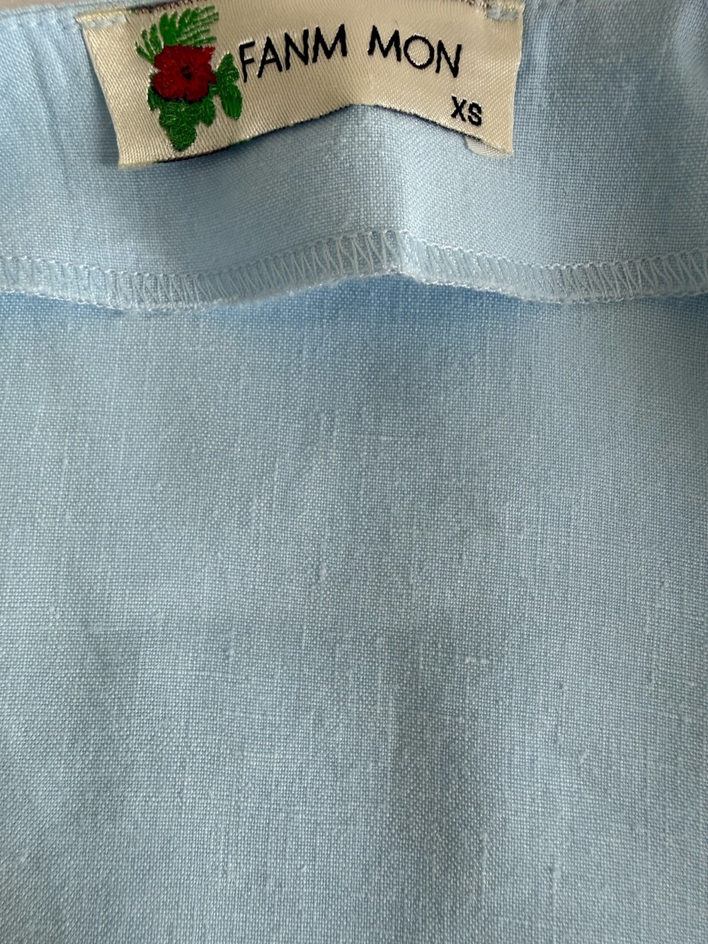 Fanm Mon Nif Linen Mini Dress XS Blue Floral Embroidered Resort Euro Summer - Picture 5 of 13